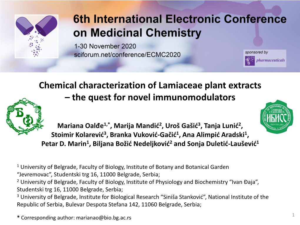 Chemical Characterization of Lamiaceae Plant Extracts – the Quest for Novel Immunomodulators