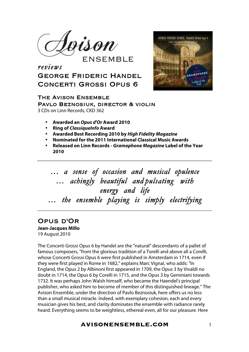 Avisonensemble.Com Reviews George Frideric Handel Concerti Grossi