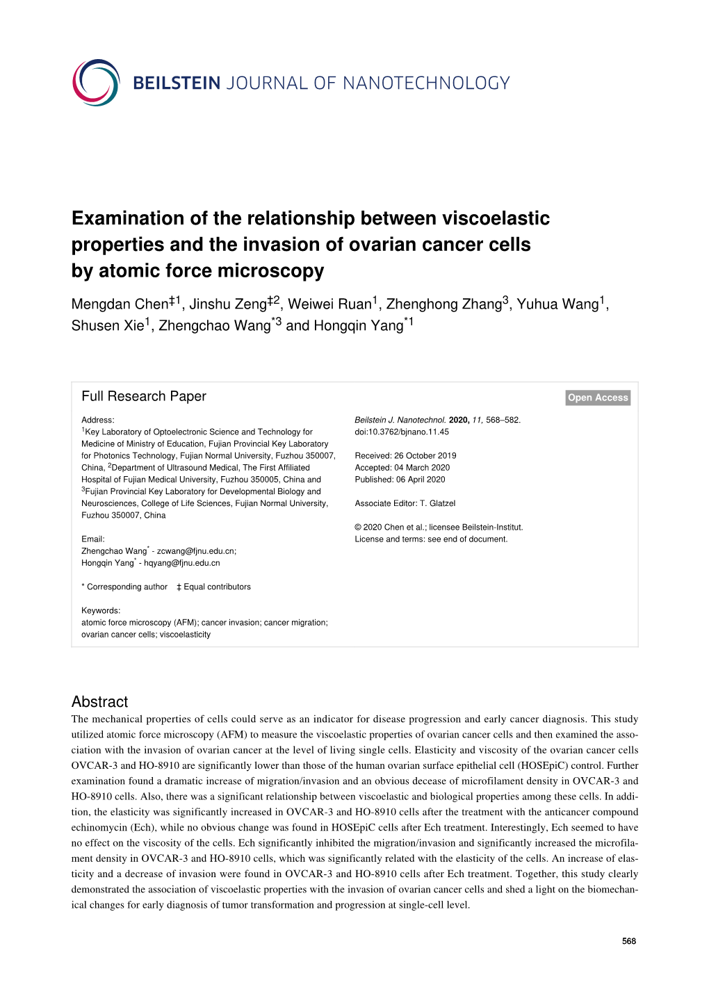 Examination of the Relationship Between Viscoelastic Properties and the Invasion of Ovarian Cancer Cells by Atomic Force Microscopy