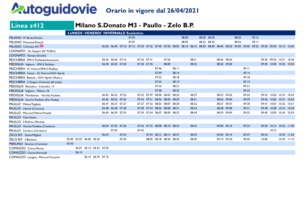 Linea Z412 Milano S.Donato M3 - Paullo - Zelo B.P