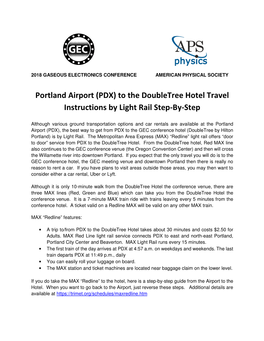 PDX) to the Doubletree Hotel Travel Instructions by Light Rail Step-By-Step