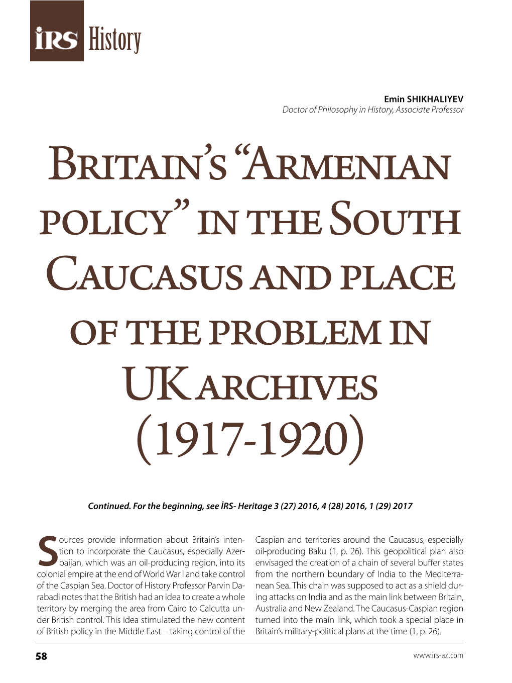 Britain's “Armenian Policy”