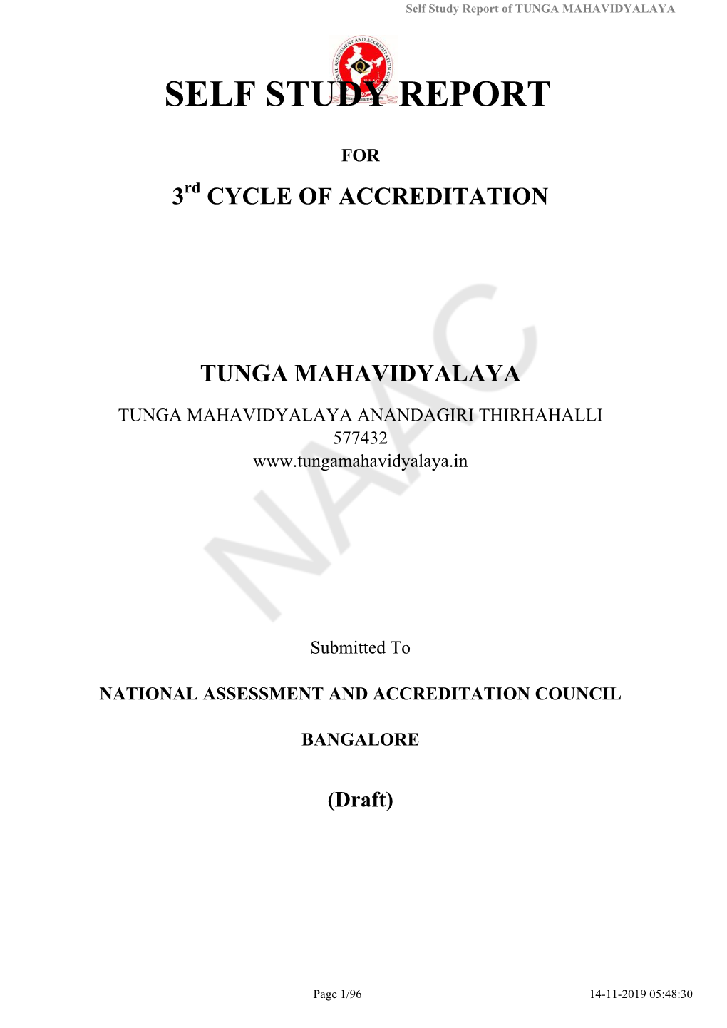 Self Study Report of TUNGA MAHAVIDYALAYA