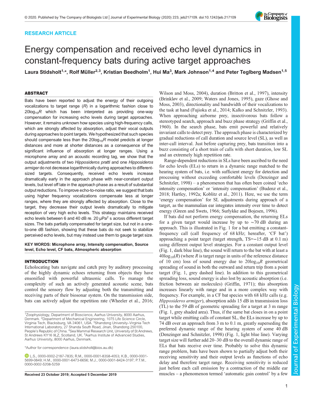 Energy Compensation and Received Echo Level Dynamics in Constant