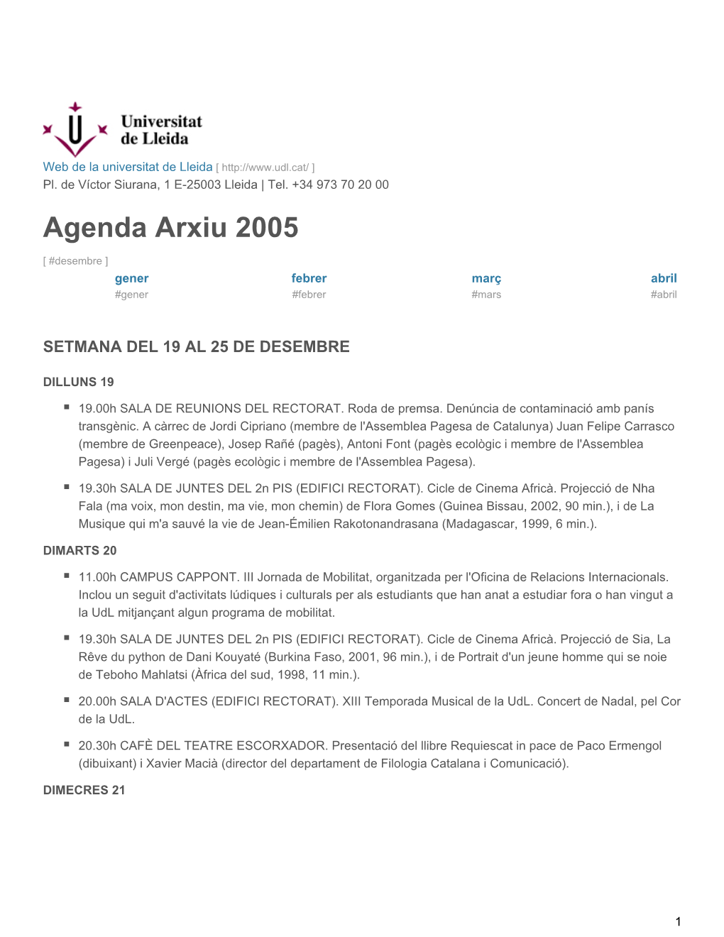 Agenda Arxiu 2005