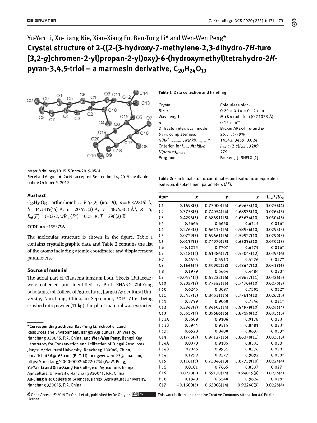 Crystal Structure of 2-((2-(3-Hydroxy-7-Methylene-2, 3