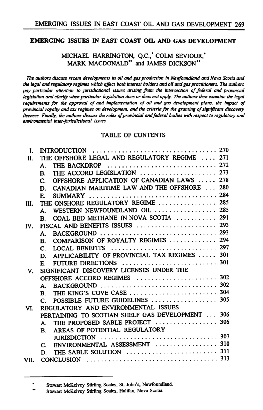 Emerging Issues in East Coast Oil and Gas Development 269