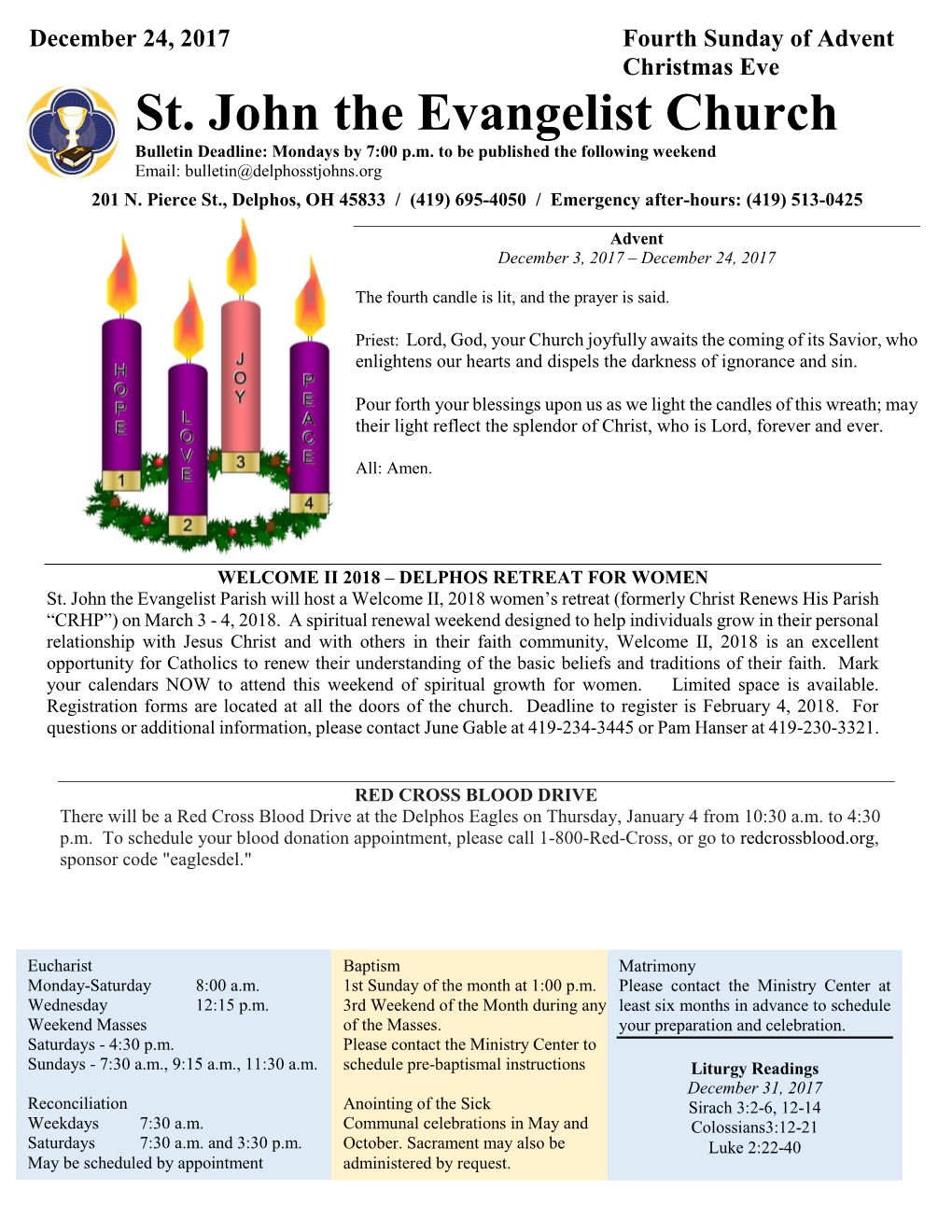 St. John the Evangelist Church Bulletin Deadline: Mondays by 7:00 P.M