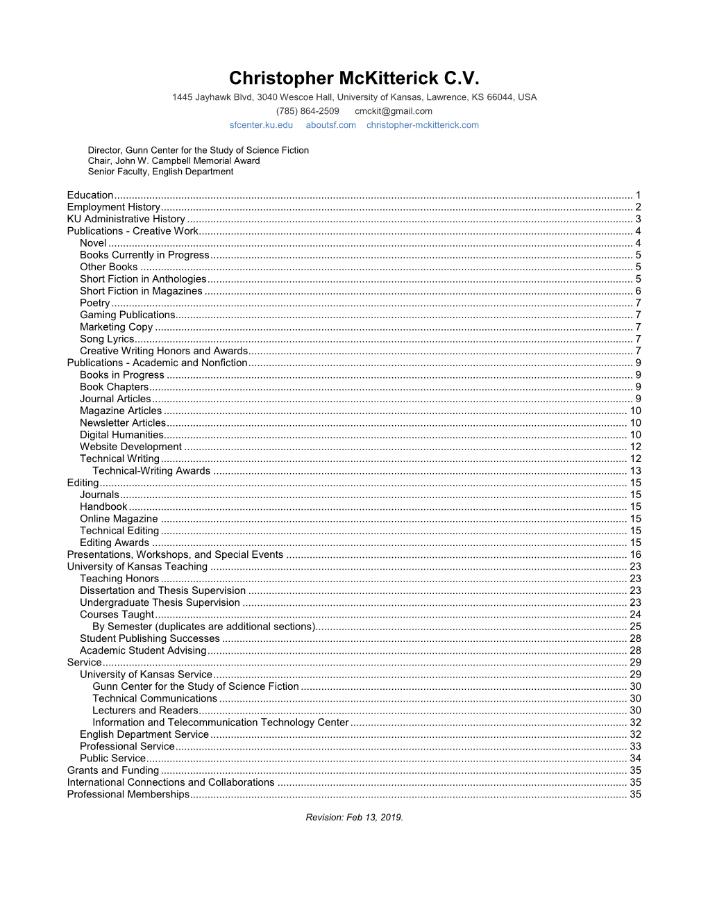 Christopher Mckitterick CV