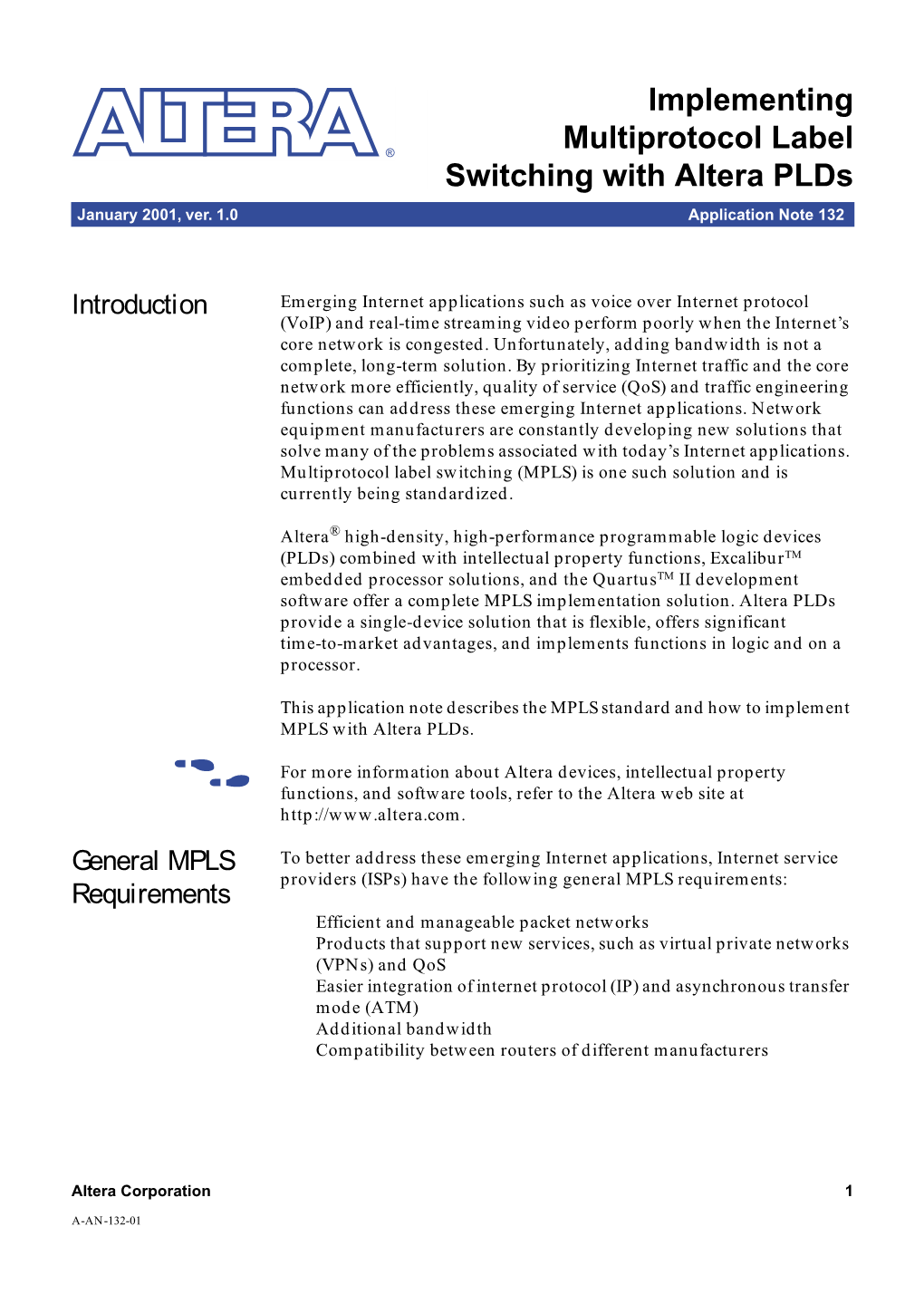 AN 132: Implementing Multiprotocol Label Switching with Altera Plds