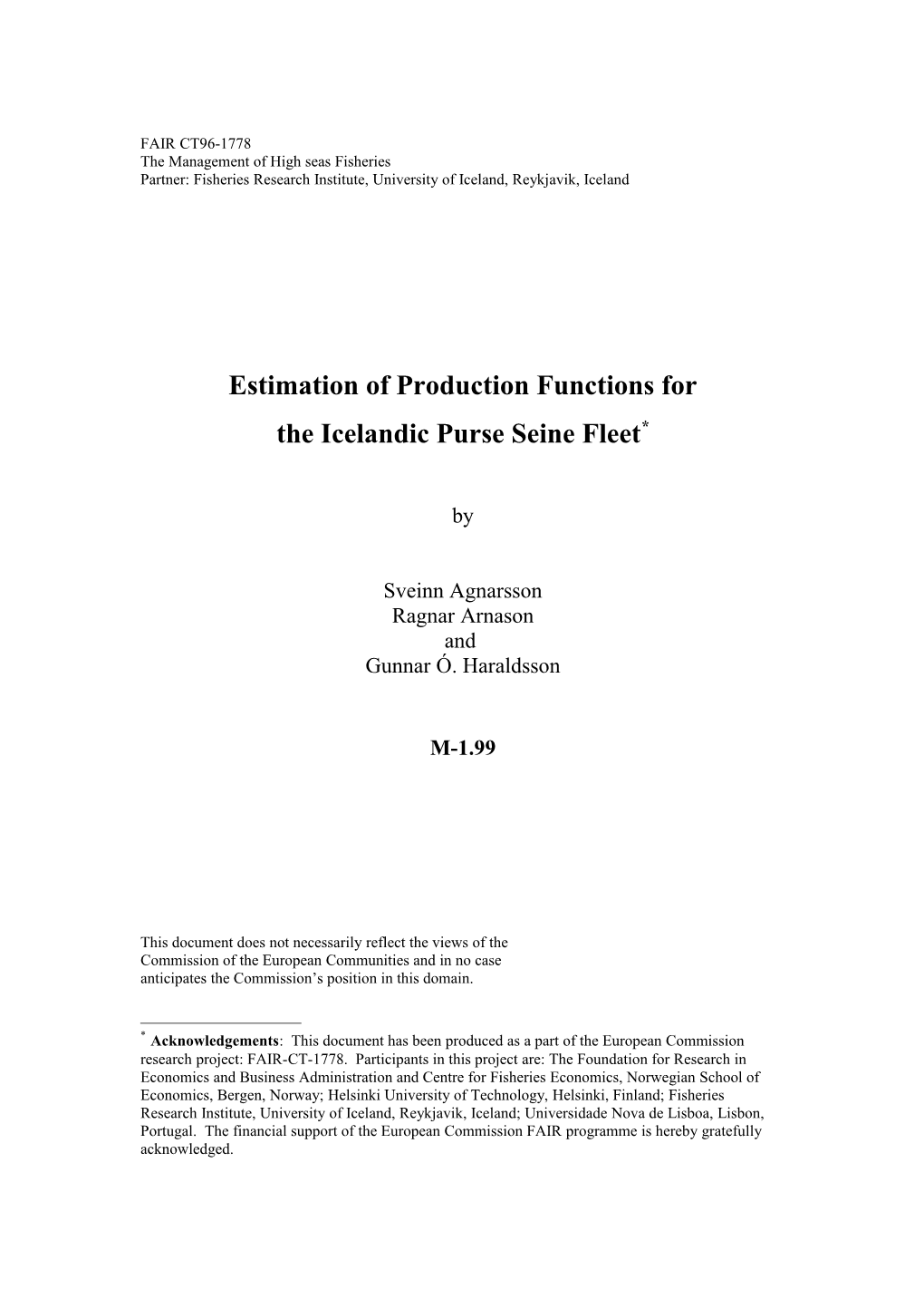 Derivation of Cost Function for Fishing Vessels