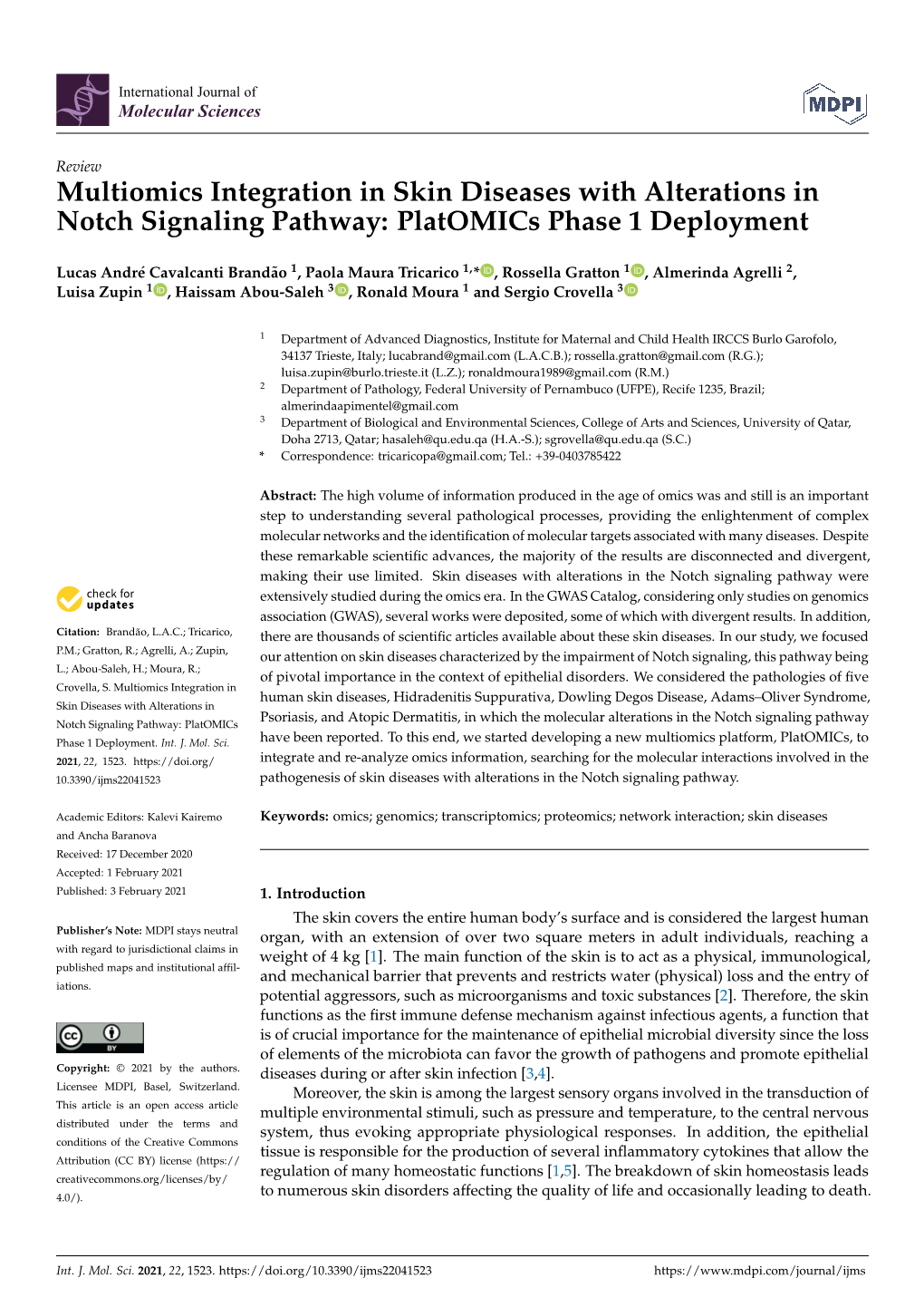 Multiomics Integration in Skin Diseases with Alterations in Notch Signaling Pathway: Platomics Phase 1 Deployment