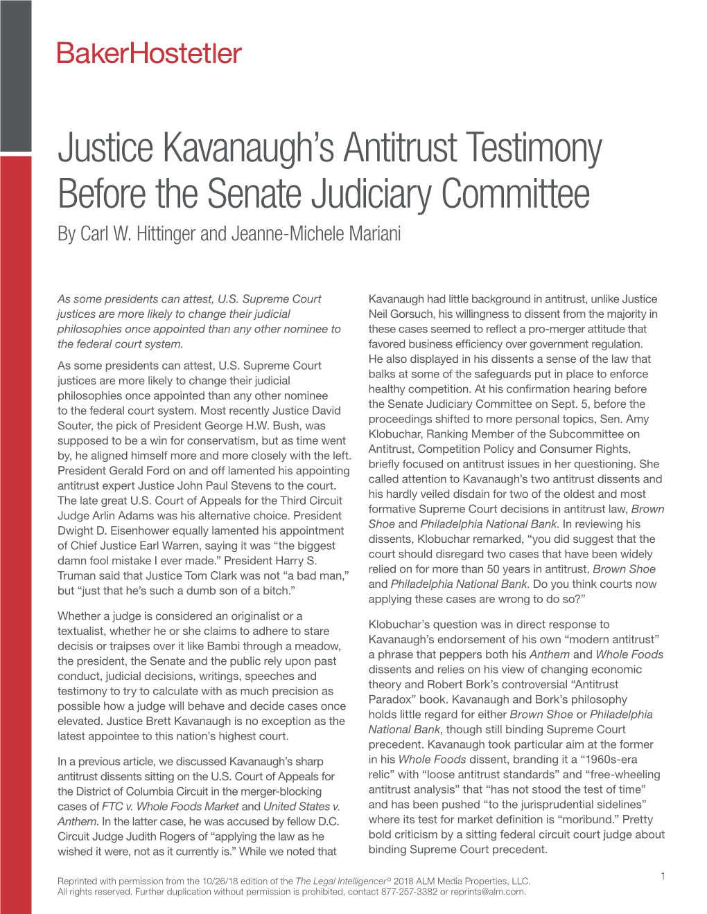 Justice Kavanaugh's Antitrust Testimony Before the Senate