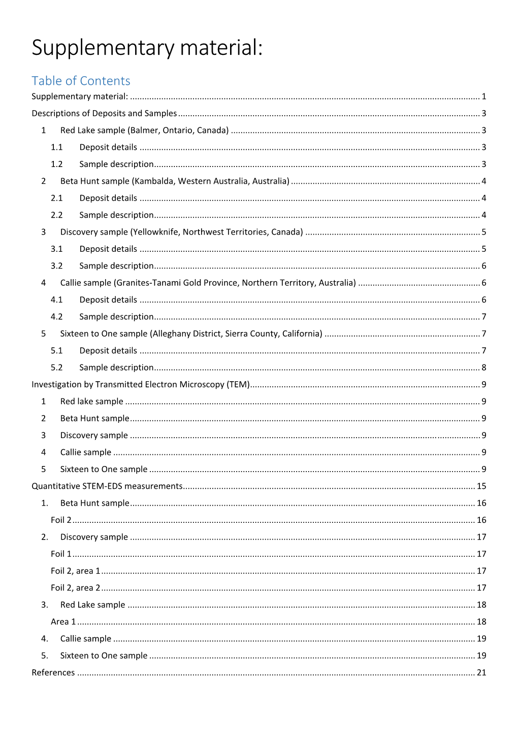 Supplementary Material: Table of Contents Supplementary Material: