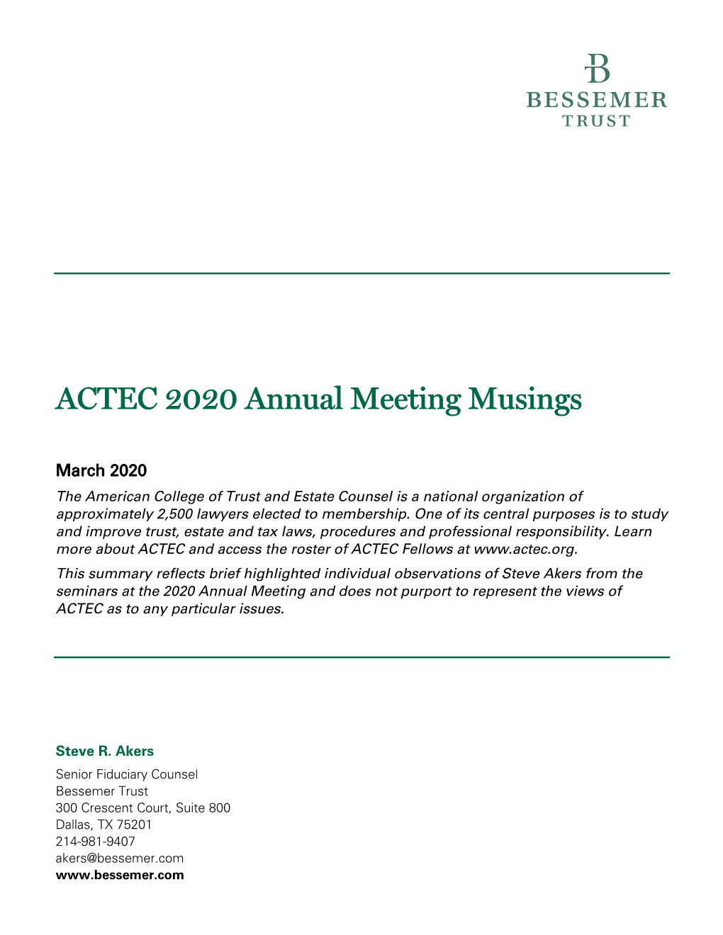 ACTEC 2020 Annual Meeting Musings