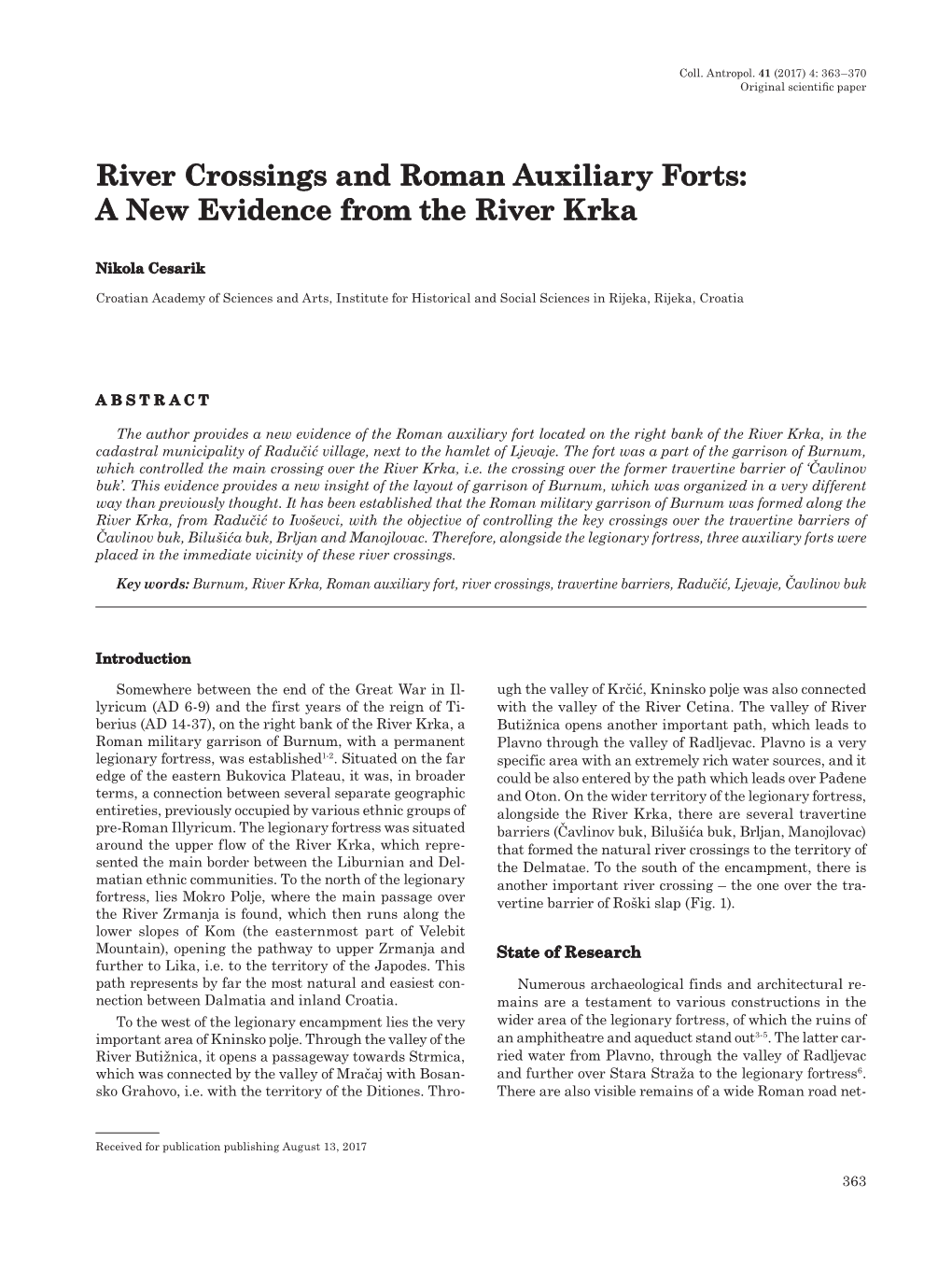 River Crossings and Roman Auxiliary Forts: a New Evidence from the River Krka