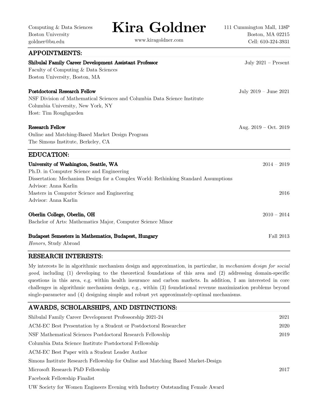 Kira Goldner CV