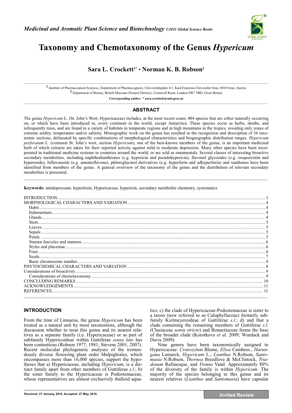 Taxonomy and Chemotaxonomy of the Genus Hypericum