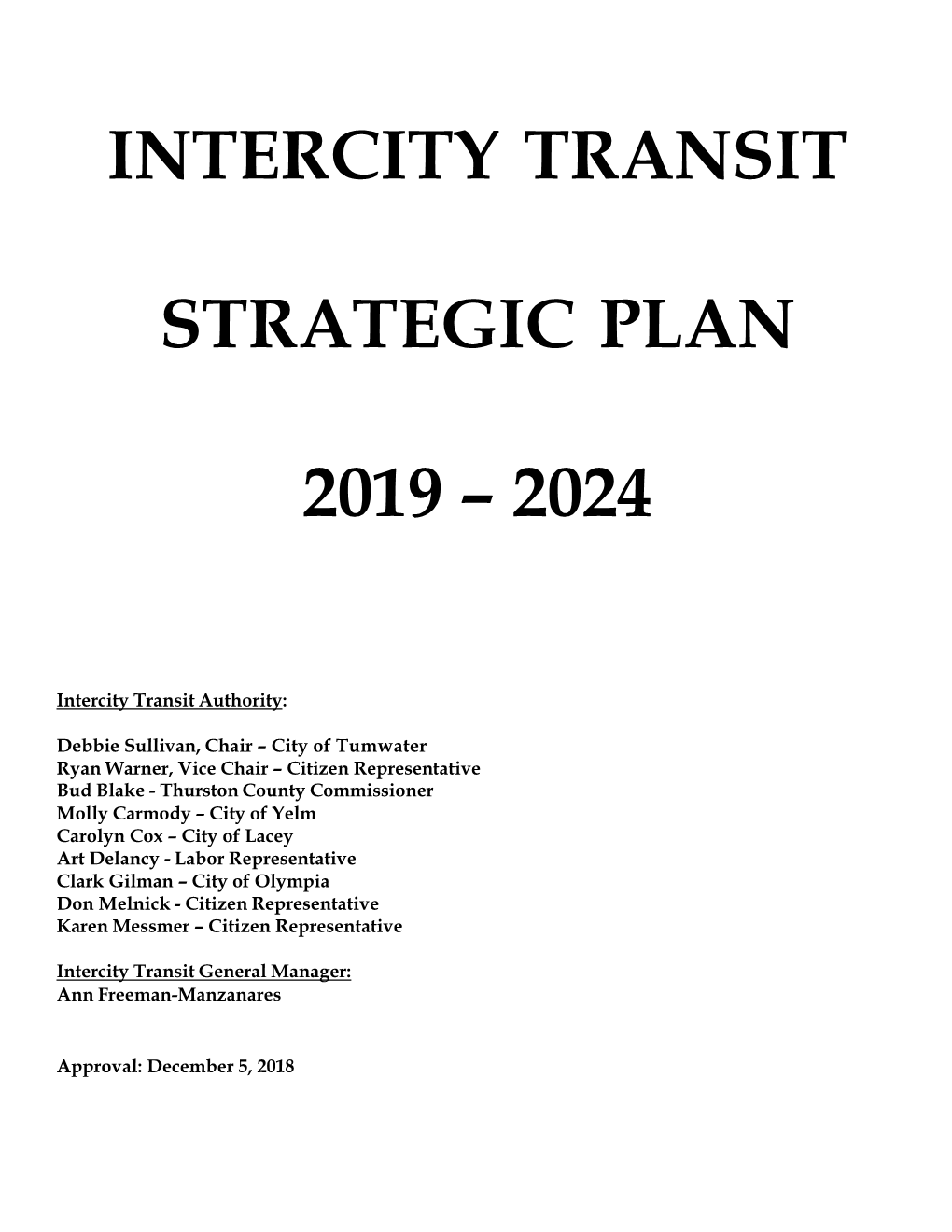 Intercity Transit Strategic Plan 2019 – 2024