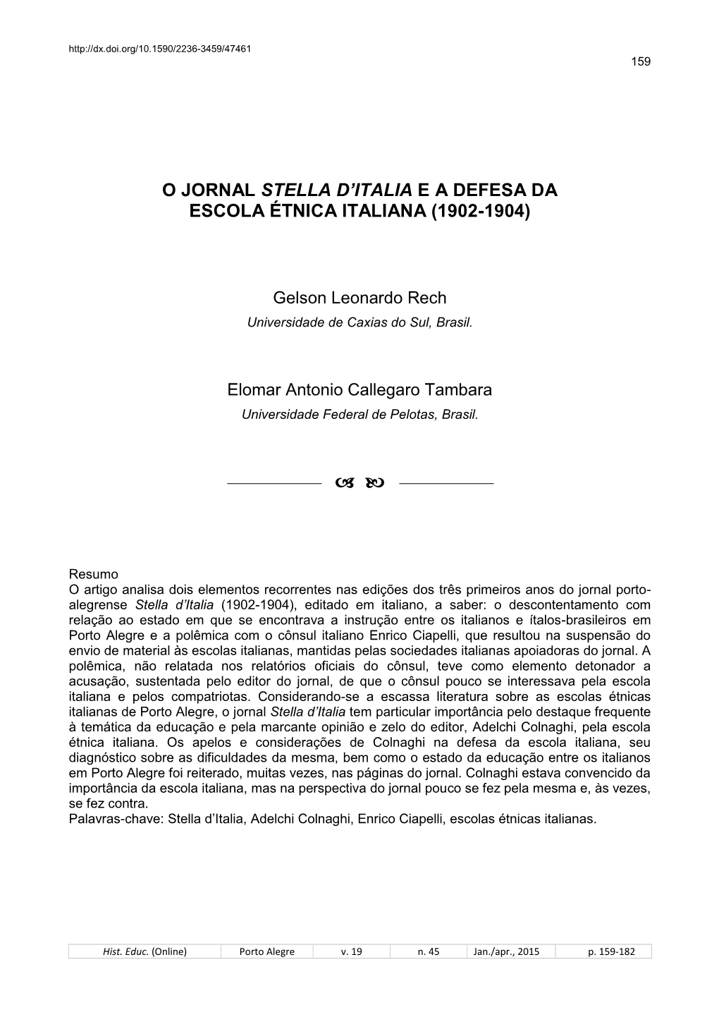 Stella D'italia Newspaper and the Defense of Ethnic Italian School (1902-1904)