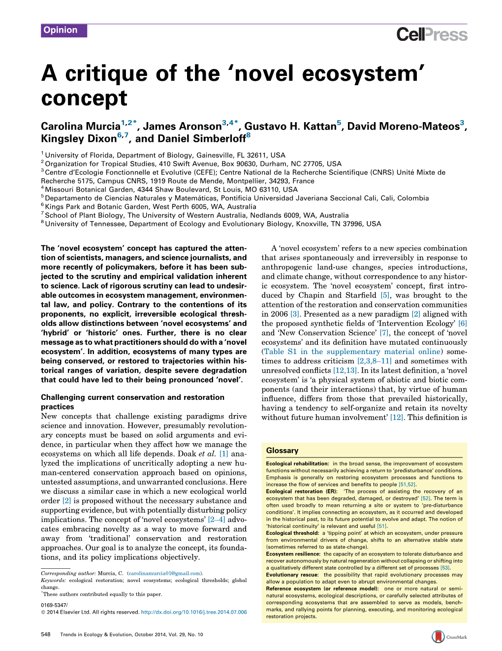 Novel Ecosystem’ Concept