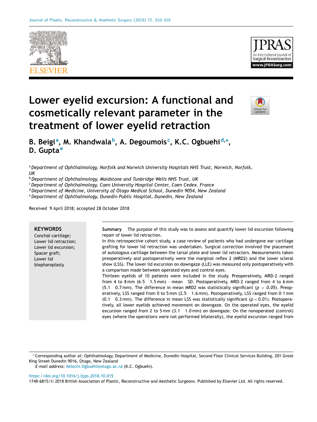 Lower Eyelid Excursion: a Functional and Cosmetically Relevant Parameter in the Treatment of Lower Eyelid Retraction