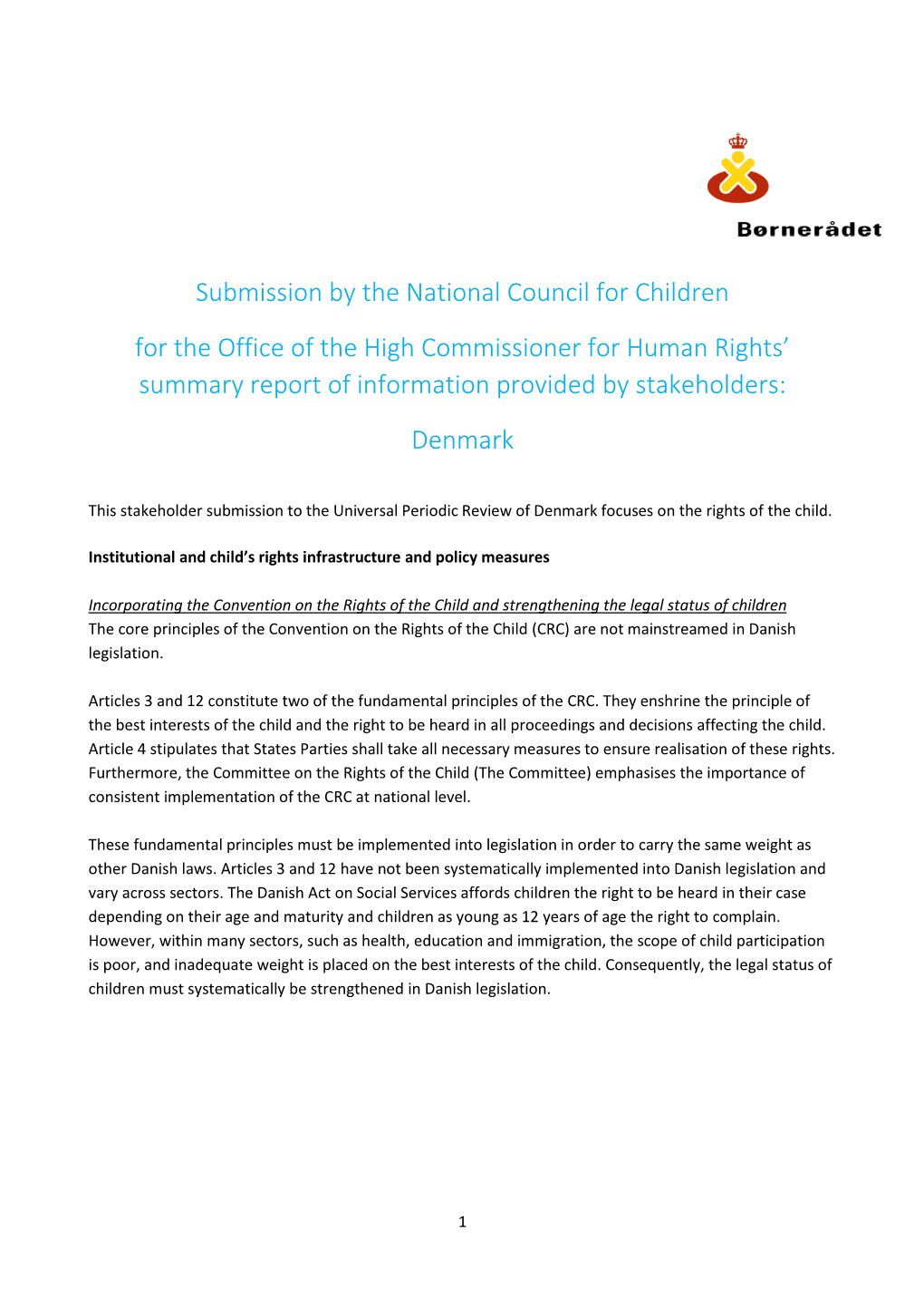 Submission by the National Council for Children for the Office of the High Commissioner for Human Rights' Summary Report of In