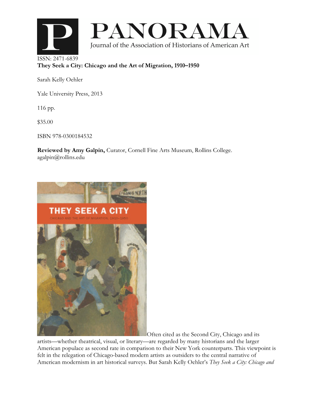 ISSN: 2471-6839 They Seek a City: Chicago and the Art of Migration, 1910–1950