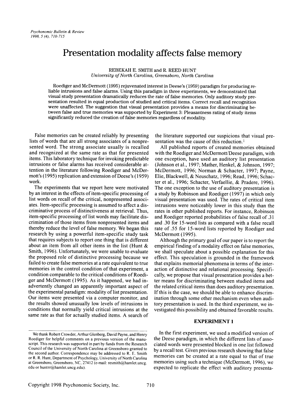 Presentation Modality Affects False Memory