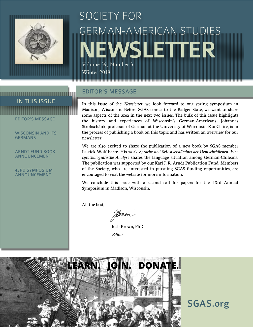 NEWSLETTER Volume 39, N Umber 3 Winter 2018