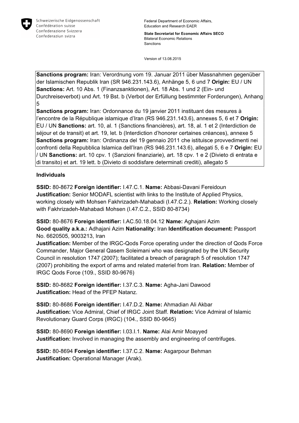 Iran: Verordnung Vom 19