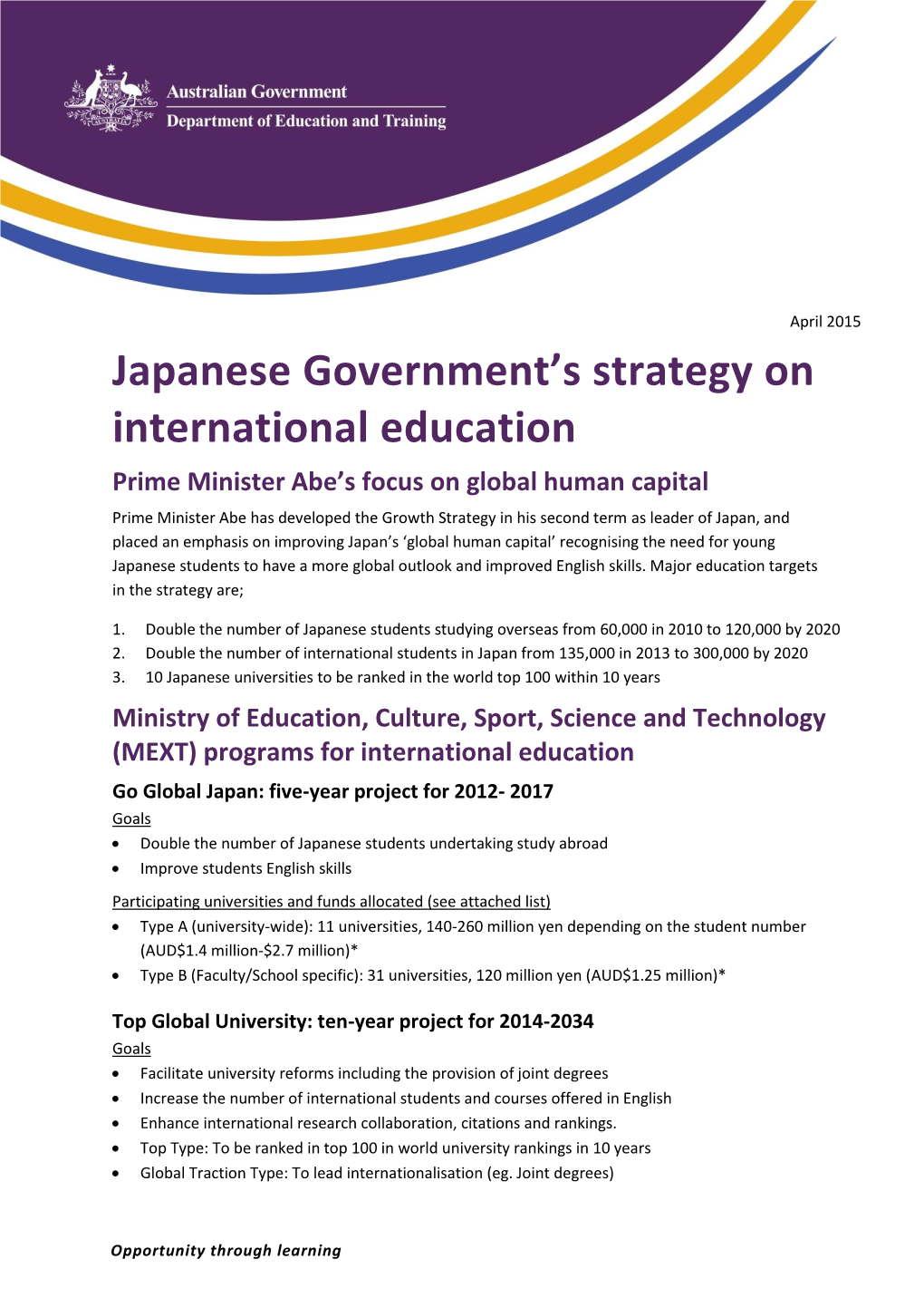 Japanese Government's Strategy on International Education