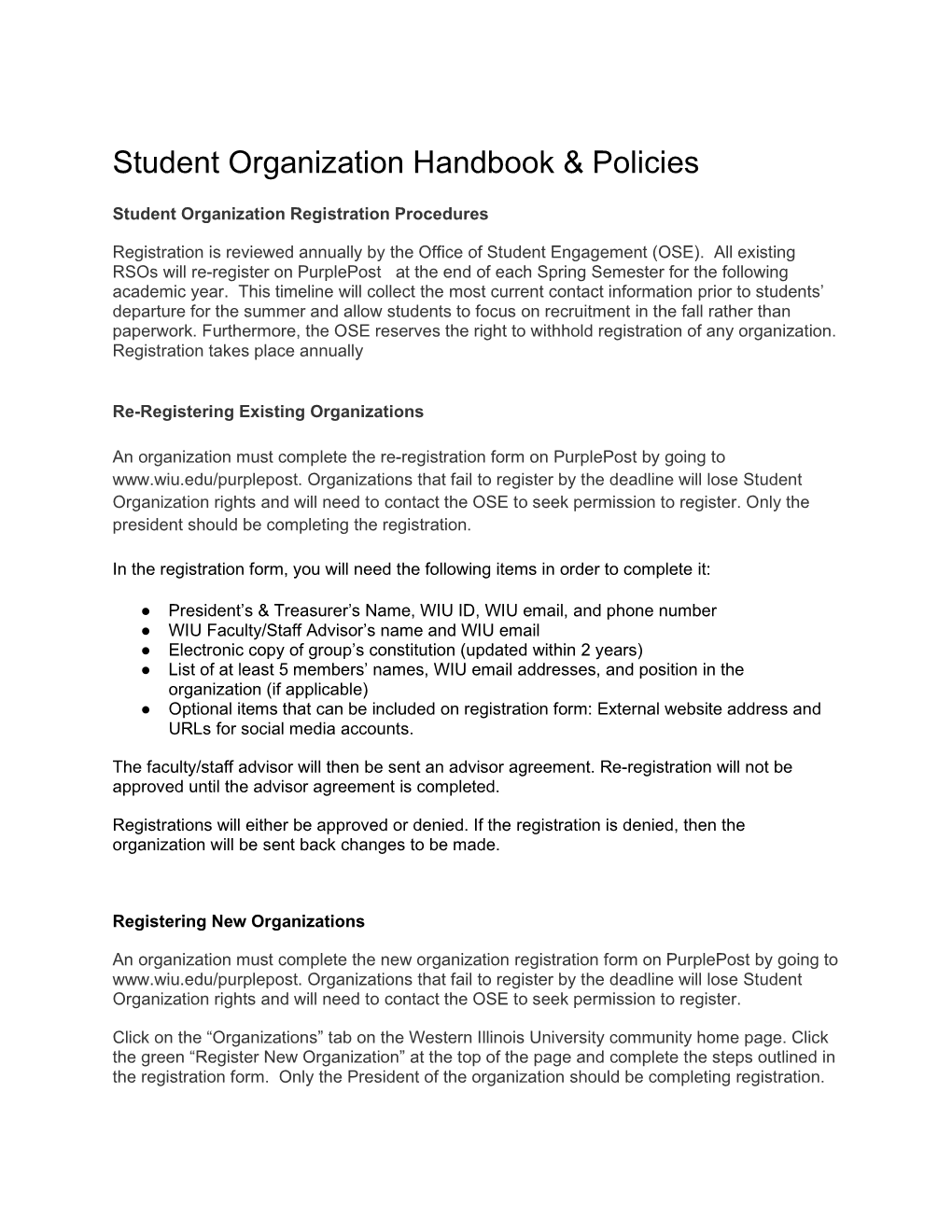 Student Organization Handbook & Policies
