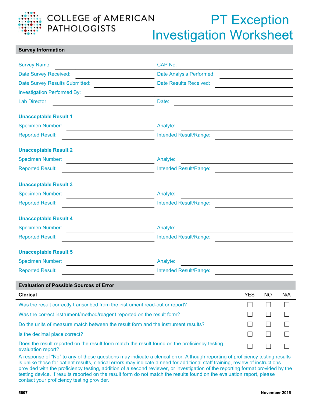 PT Exception Investigation Worksheet