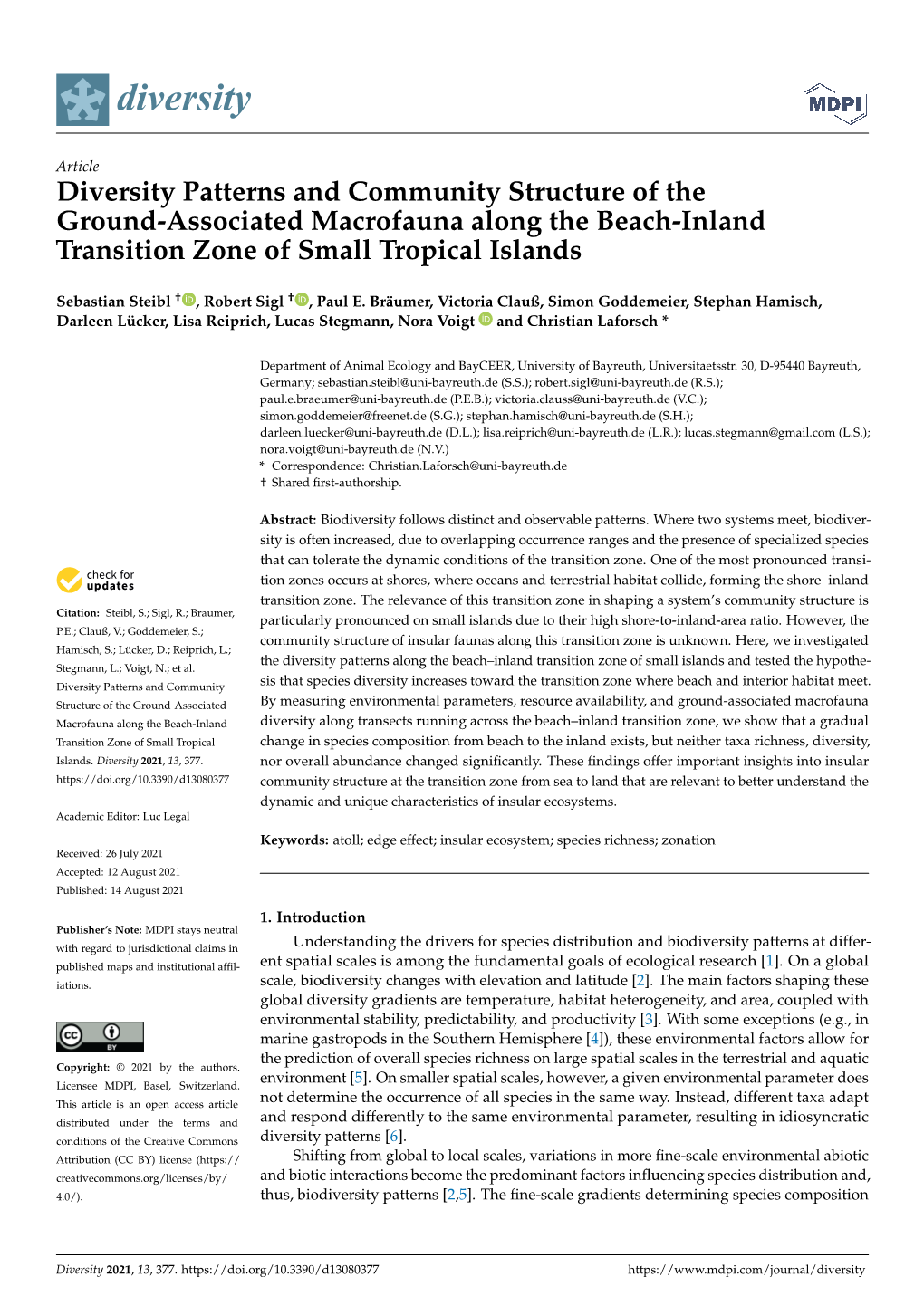 Diversity Patterns and Community Structure of the Ground-Associated Macrofauna Along the Beach-Inland Transition Zone of Small Tropical Islands