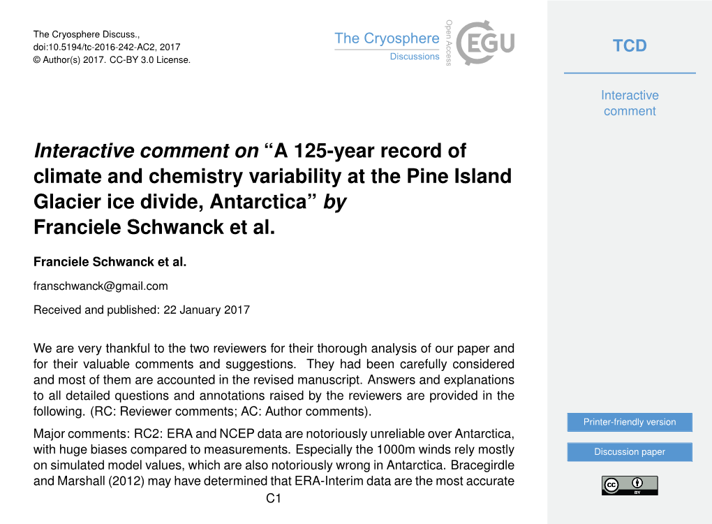 A 125-Year Record of Climate and Chemistry Variability at the Pine Island Glacier Ice Divide, Antarctica” by Franciele Schwanck Et Al