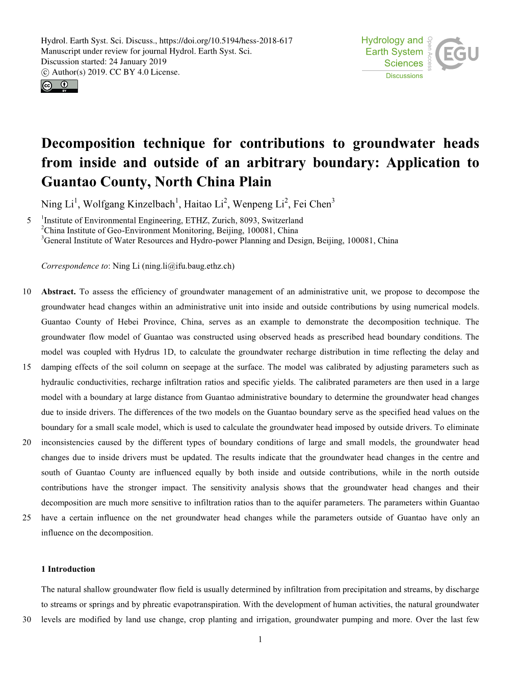Decomposition Technique for Contributions to Groundwater