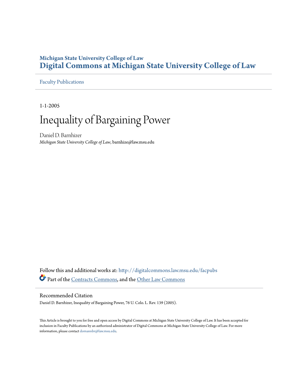 Inequality of Bargaining Power Daniel D