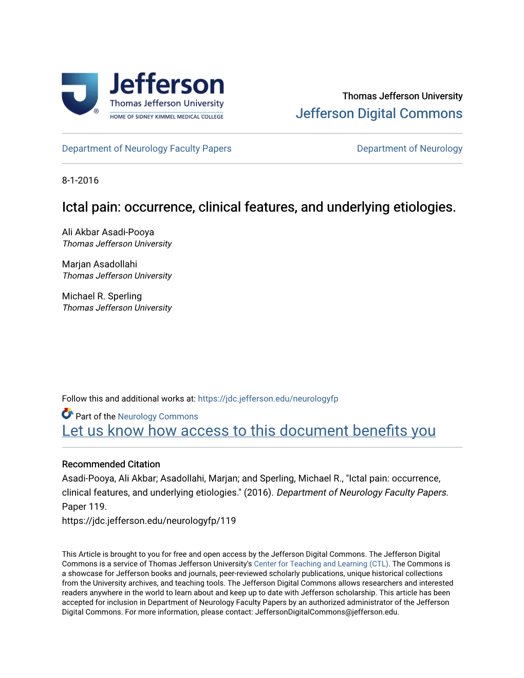 Ictal Pain: Occurrence, Clinical Features, and Underlying Etiologies