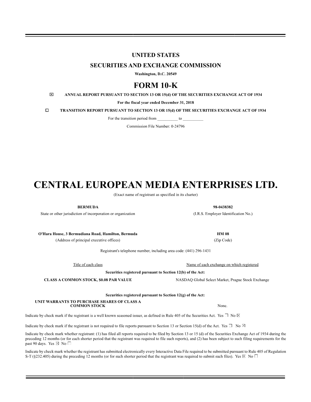 CENTRAL EUROPEAN MEDIA ENTERPRISES LTD. (Exact Name of Registrant As Specified in Its Charter)