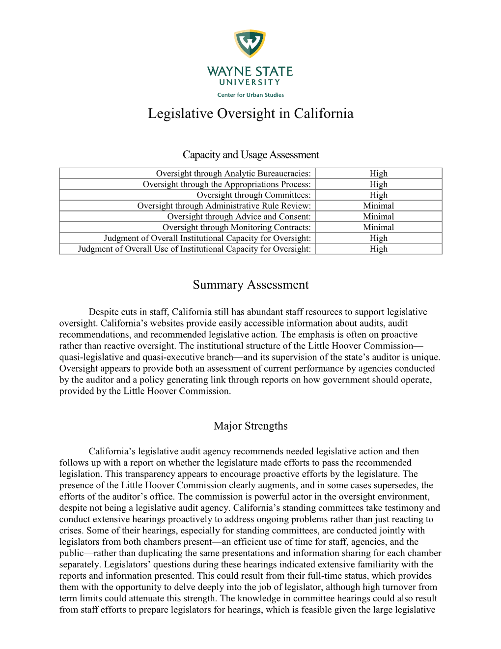 Legislative Oversight in California