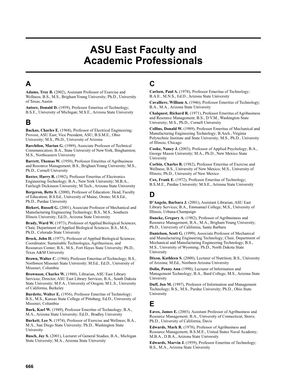 Asu East Faculty and Academic Professionals