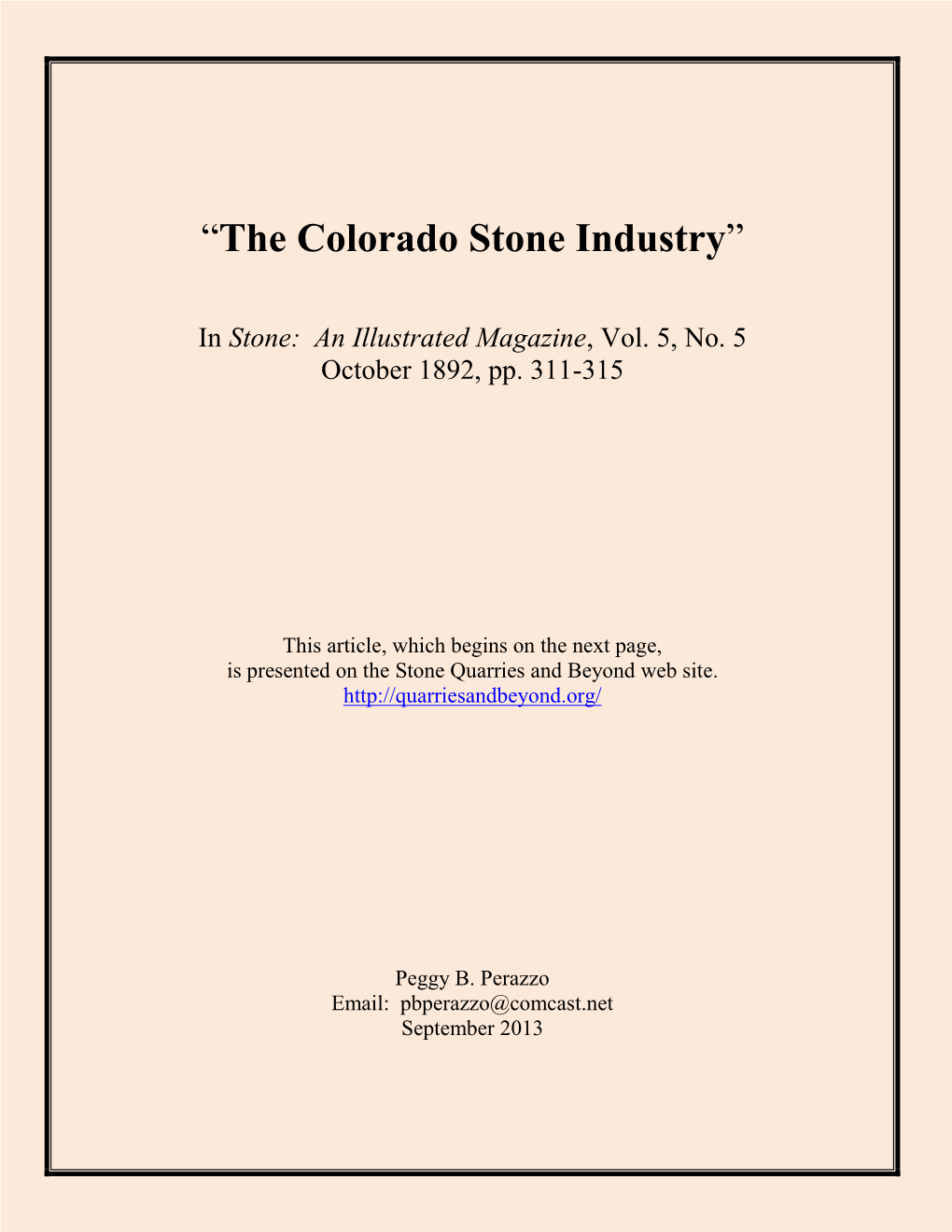 “The Colorado Stone Industry”