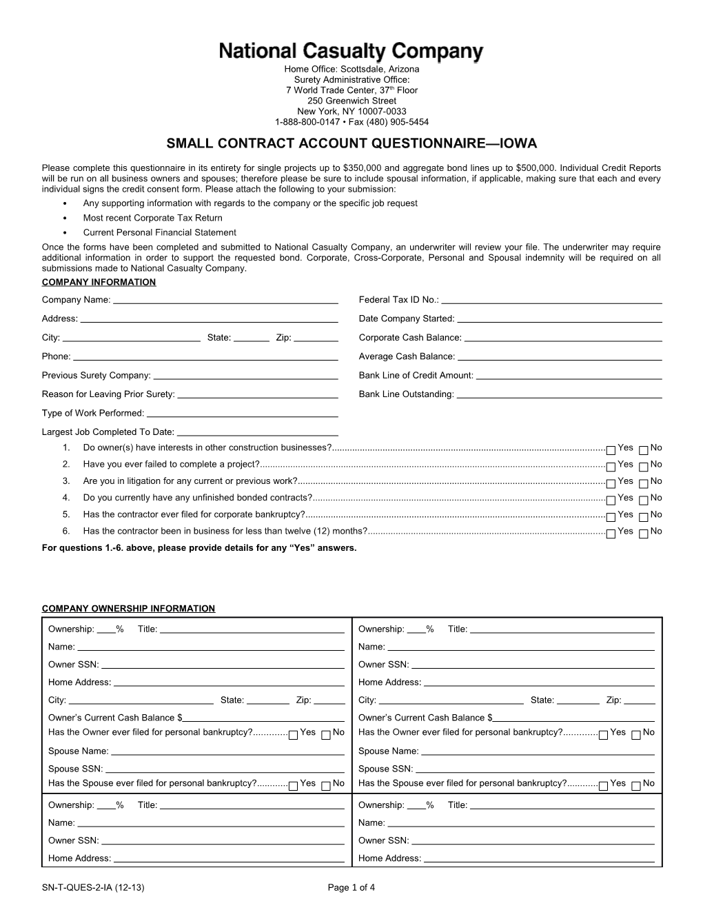 Small Contract Account Questionnaire - Iowa