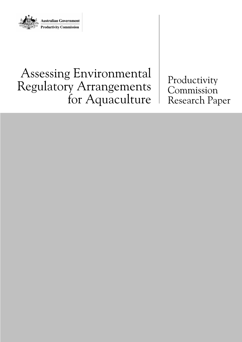 Assessing Environmental Regulatory Arrangements for Aquaculture, Canberra