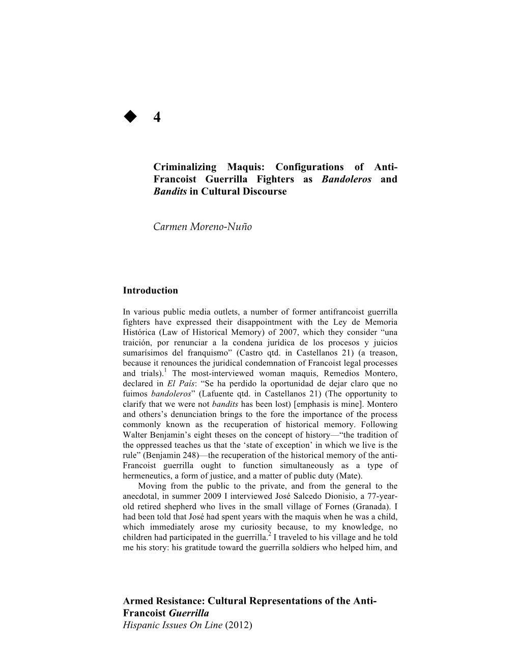 Criminalizing Maquis: Configurations of Anti- Francoist Guerrilla Fighters As Bandoleros and Bandits in Cultural Discourse