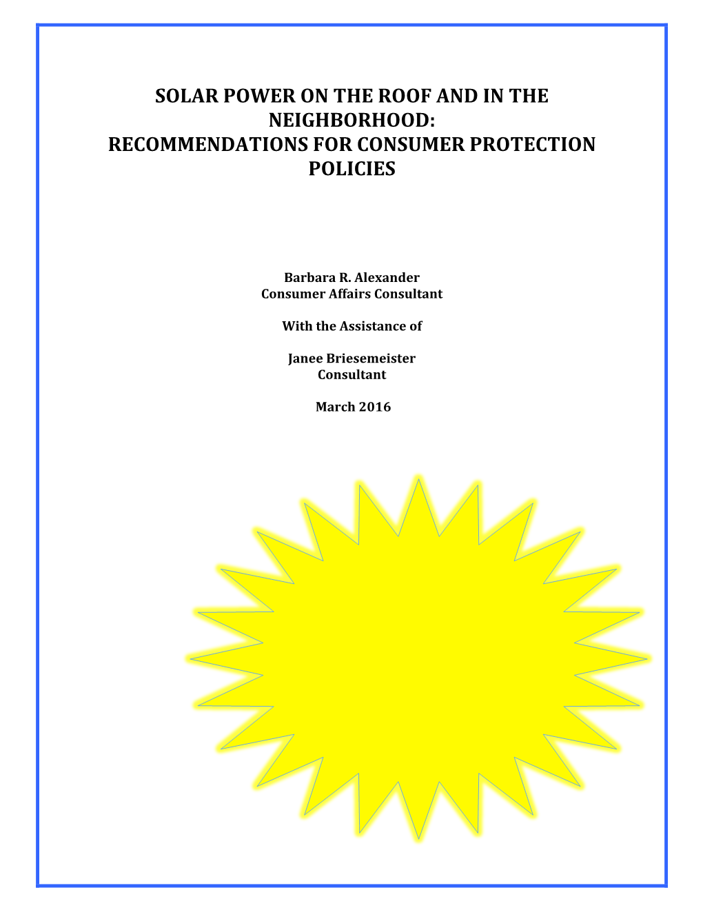 Solar Power Consumer Protection Policy Report