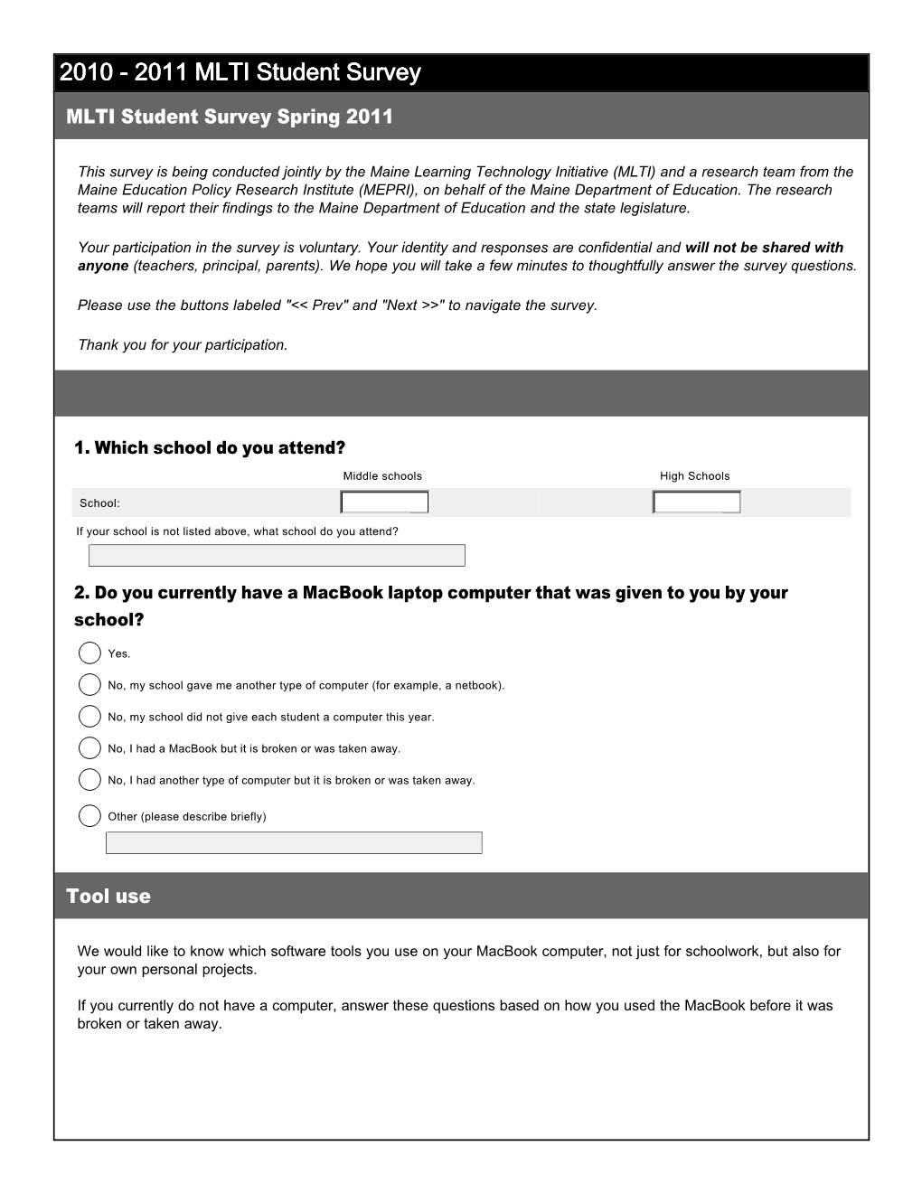 2010 - 2011 MLTI Student Survey