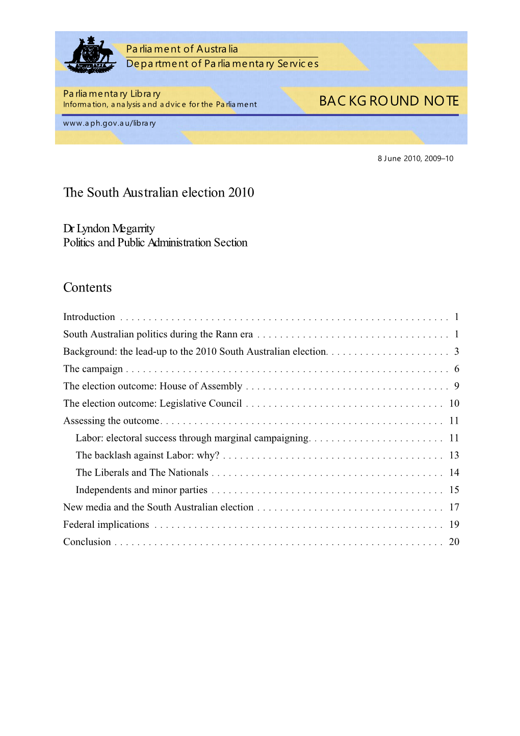 New Media and the South Australian Election