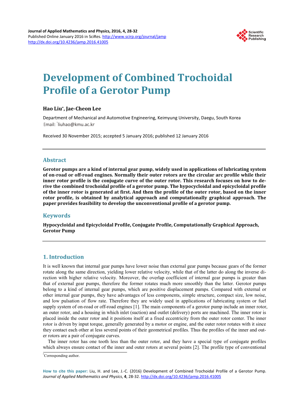 Development of Combined Trochoidal Profile of a Gerotor Pump